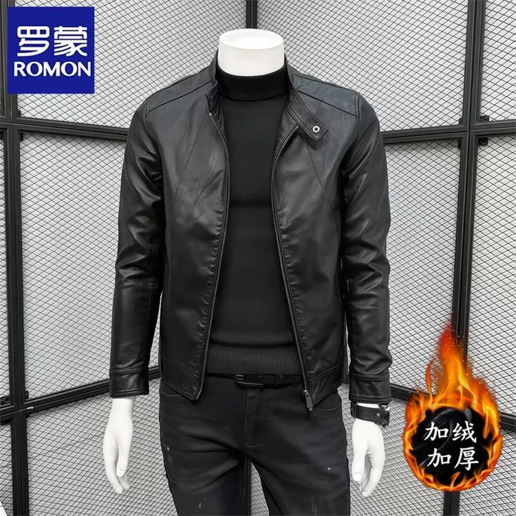 罗蒙新款男士立领皮衣秋冬皮夹克帅气韩版休闲爆款外套工装机车服