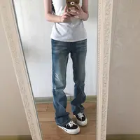 美式复古辣妹低腰百搭弹力微喇叭裤女夏季显瘦做旧窄版直筒牛仔裤
