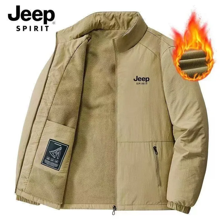 JEEP吉普秋冬加绒棉服外套夹克立领废土风男士厚款大码防风保暖