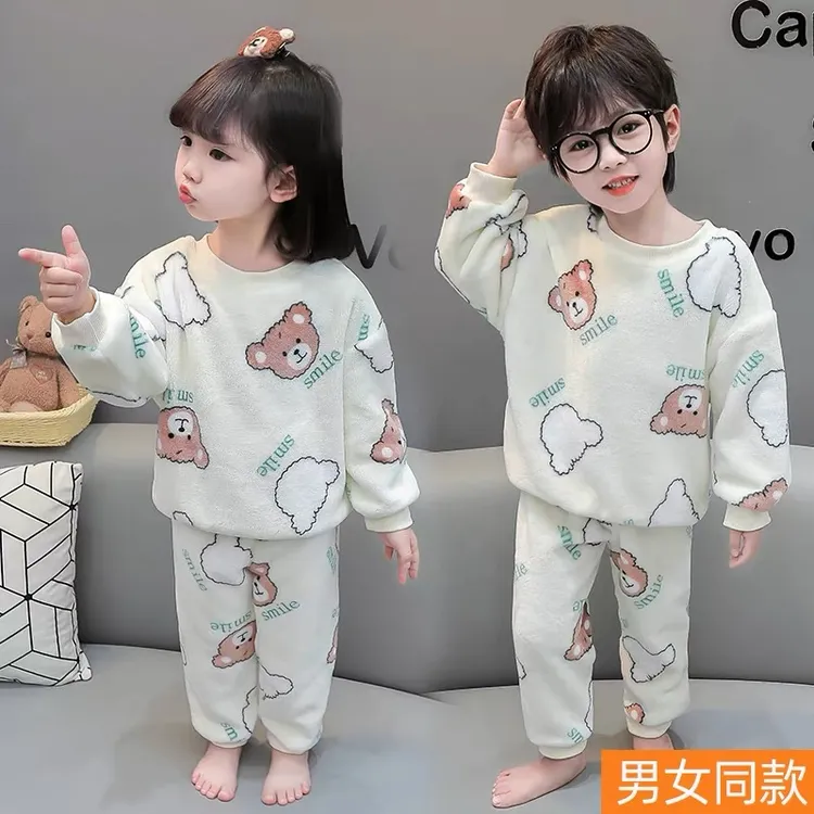 家居服套装卡通风女公主风冬季法兰绒居家休闲风男童女童