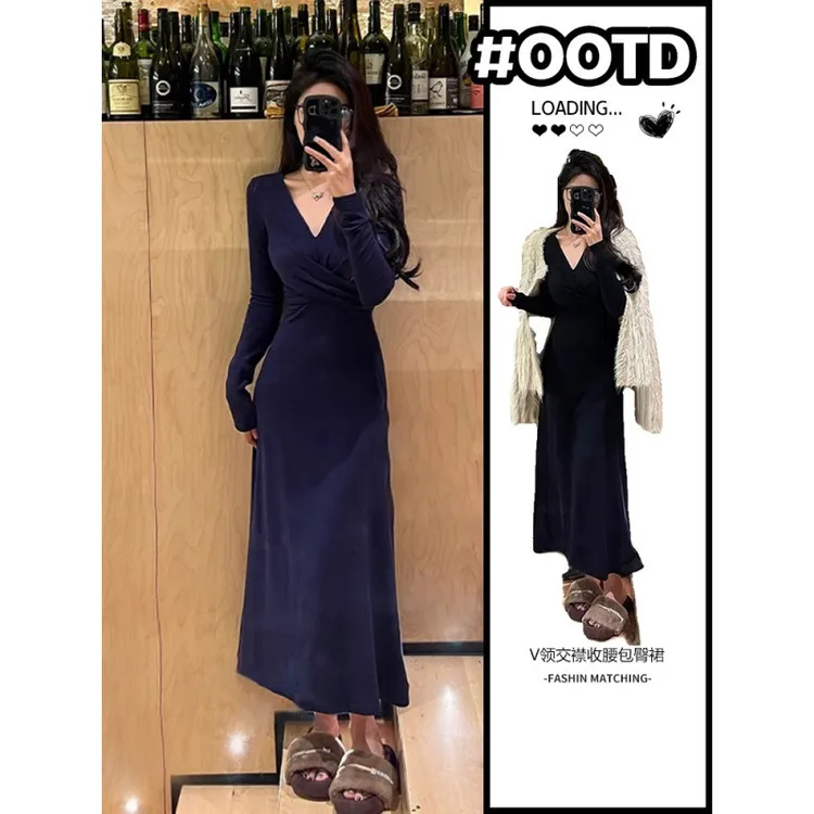 法式高级感长袖连衣裙子女早秋季2024新款气质绝美超好看收腰长裙