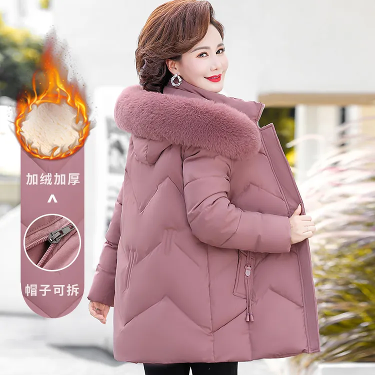 妈妈装冬装外套棉衣冬季加绒加厚女装棉服母亲洋气衣装中老年棉袄
