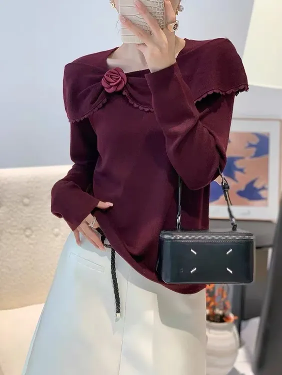 常规款设计师设计感荷叶边春季拼接长袖洋气常规T恤