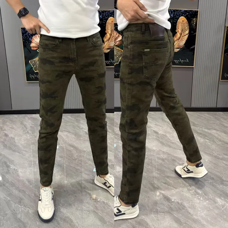 迷彩牛仔裤男款2025秋冬新款男裤时尚潮流美式小脚裤弹力修身长裤