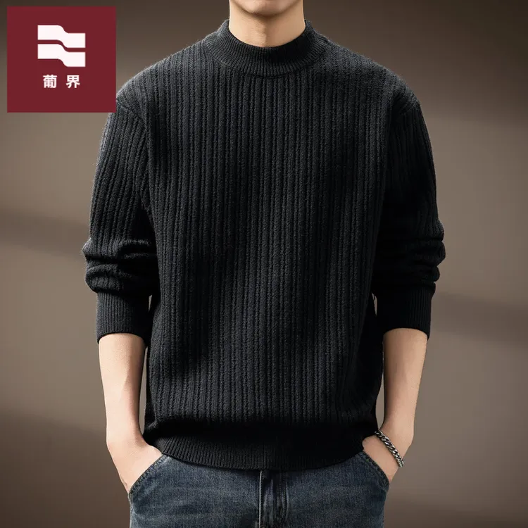 高端半高领760g重磅毛衣男士美式复古保暖宽松秋冬新款休闲针织衫