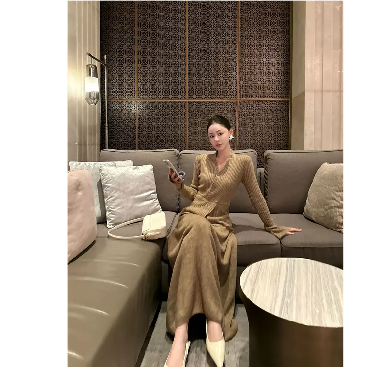 甜美风套装时尚套装森系长袖修身收腰秋冬时尚女半身裙
