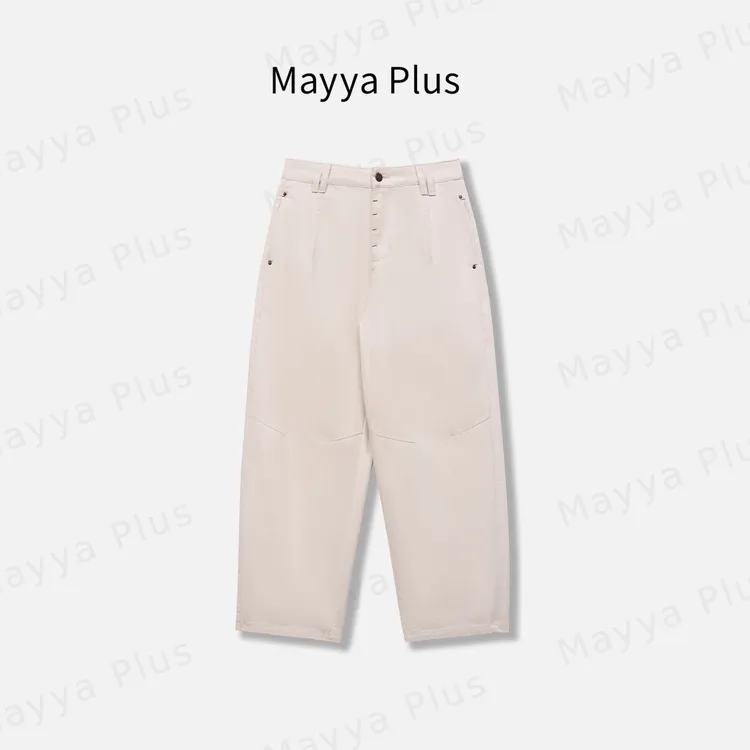 【人气选手】Mayya Plus麦芽秋上新流光风高腰亚麻休闲裤子32536097