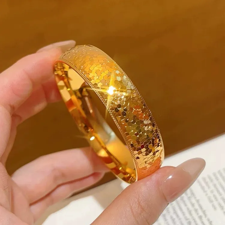 铜合金手镯  新中式爆闪碎冰冰泥鳅背女款手镯亮面素圈龙鳞实心