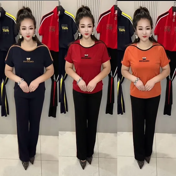 冰丝运动套装女短袖长裤显瘦休闲时尚洋气穿搭夏季