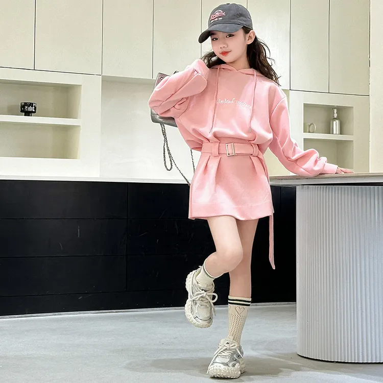 女童连帽卫衣裙2025新款儿童洋气收腰显瘦裙子女孩春装长袖连衣裙