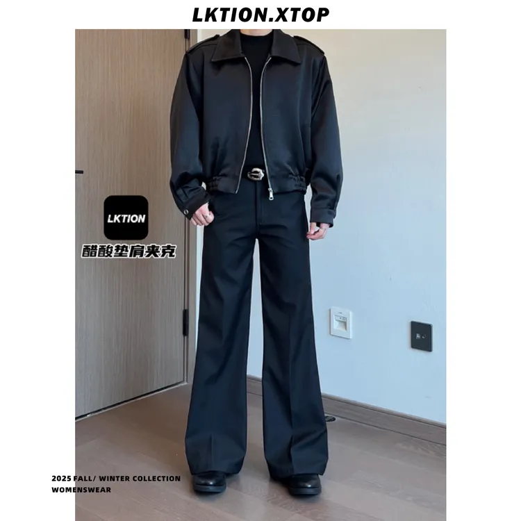 LK正品 痞帅潮美式短款cleanfit百搭通勤高级感醋酸垫肩夹克男