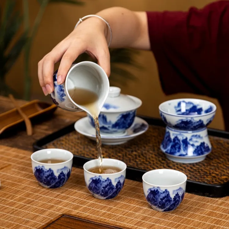 成艺工坊景德镇复古青花陶瓷茶具家用主人杯大茶碗品茗杯茶道壶承