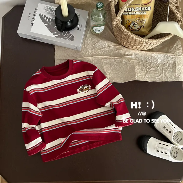 【现货】郝叔童品秋季新款2025男童高货时尚网红条纹长袖T恤HZ53109