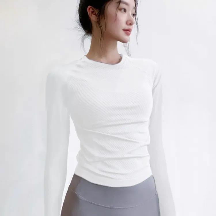 女士修身圆领速干长袖瑜伽服跑步训练健身运动上衣