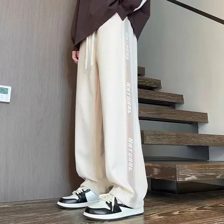 港风直筒裤潮休闲裤春夏条纹休闲卫裤舒适宽松亲肤潮流运动长裤