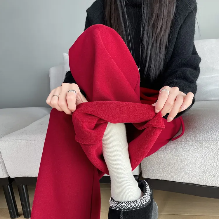 红色加绒加厚阔腿裤女秋冬2025新款高腰显瘦百搭宽松休闲运动卫裤