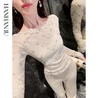 韩韩IU【恋恋冰花】时尚优雅精致花边领口显瘦收腰秋季新款女上衣