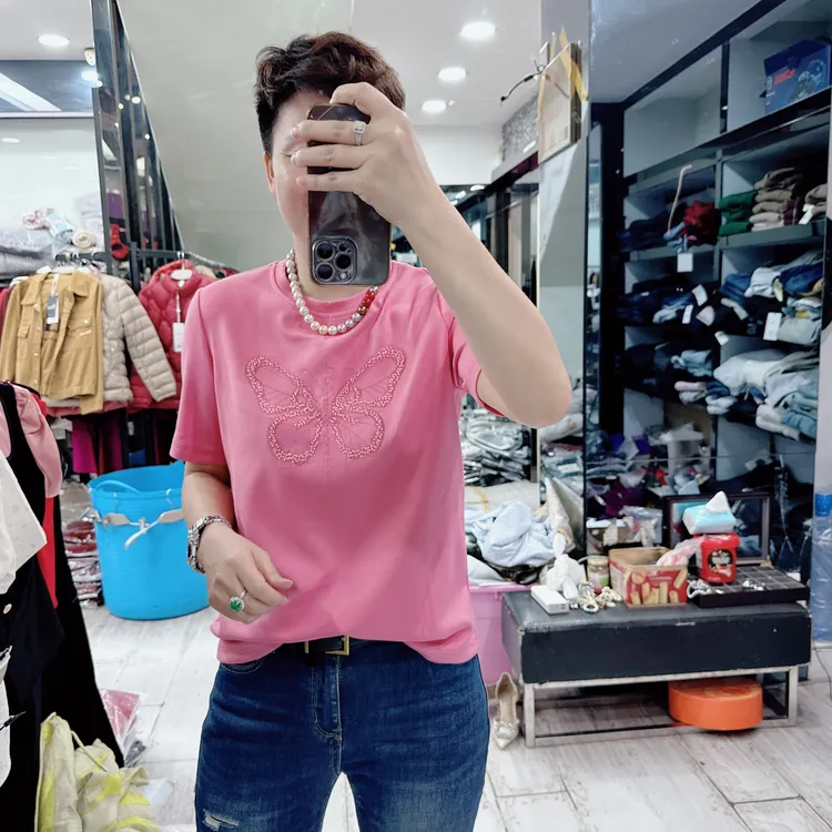 韩货高档蝴蝶刺绣珠珠3色空气棉上衣8513品