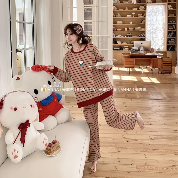 羊绒睡衣秋季女款2025新款长袖加厚保暖舒适长裤套装春秋款家居服