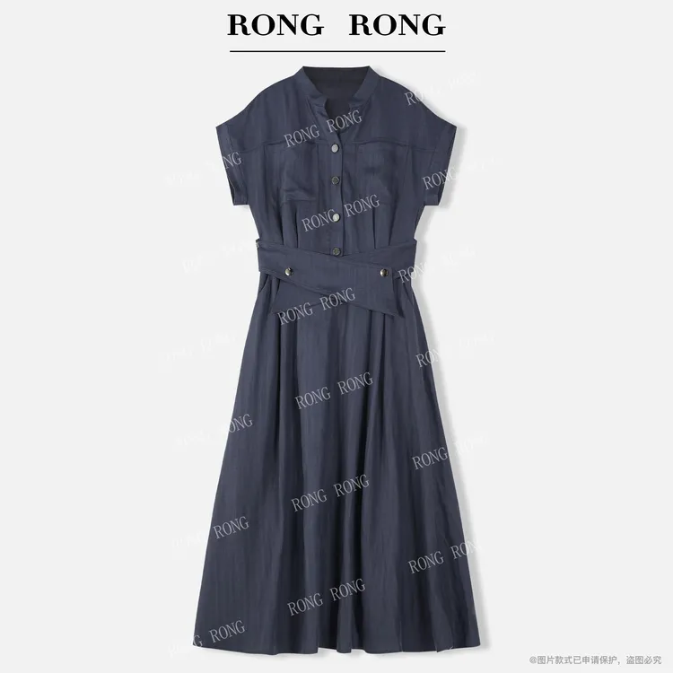 溶溶【纯欲格调】RONGRONG 莱赛尔亚麻设计感温婉显瘦连衣裙F-B0077