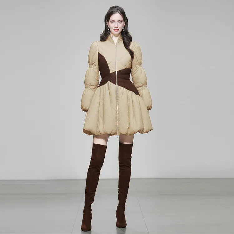 DF冬新撞色收腰气质短款白鸭绒羽绒服千金风荷叶摆外套HC36212G