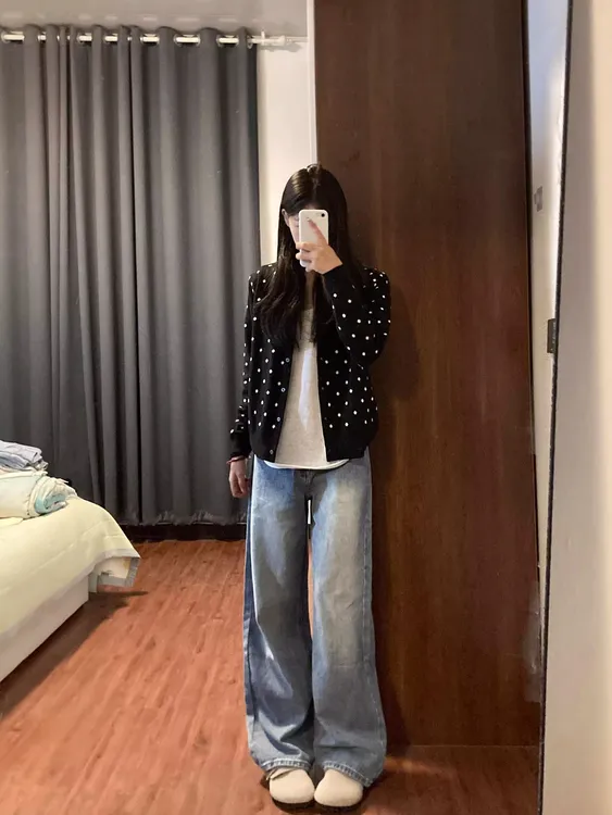 复古通勤波点毛针织开衫女秋季新款韩版宽松百搭显瘦长袖上衣外套