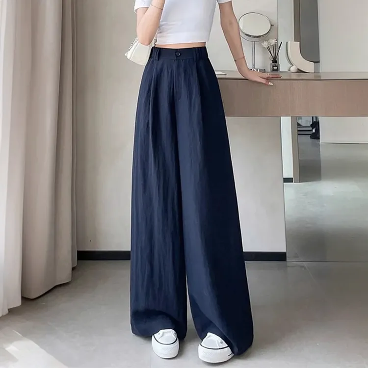 2025天丝亚麻西装裤女夏季薄款冰丝阔腿裤高腰显瘦宽松直筒拖地裤