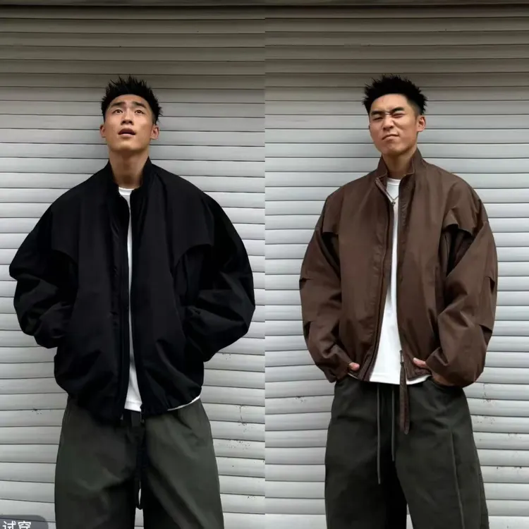 SFANG 秋季美式潮牌立体阔型短宽cleanfit外套拉链防风上衣夹克男