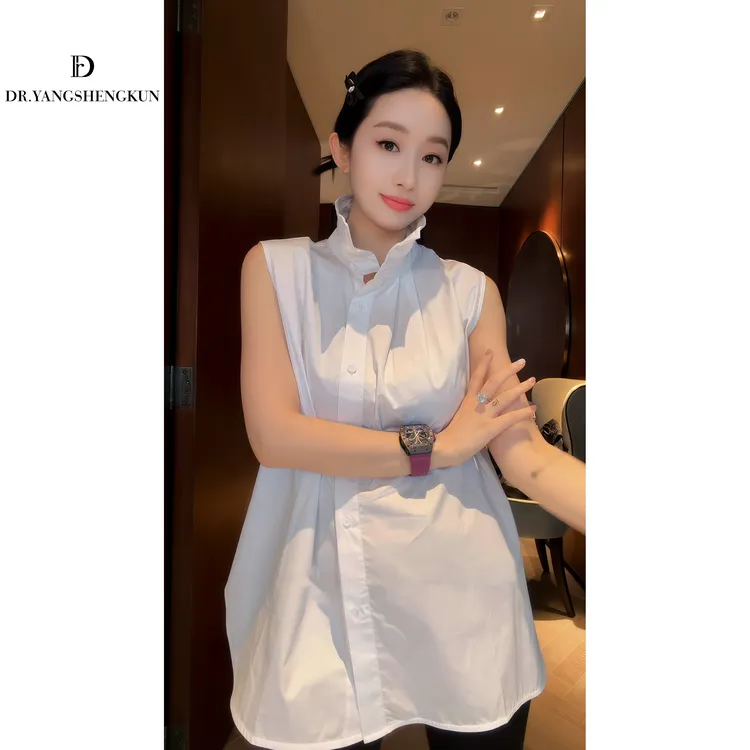 杨圣坤2025新品纯棉时尚百搭宽松显瘦减龄无袖内搭衬衫S82592242