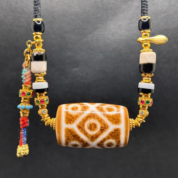 台珠手工珠老吴老料富甲九眼条纹玛瑙板珠设计款锁骨链