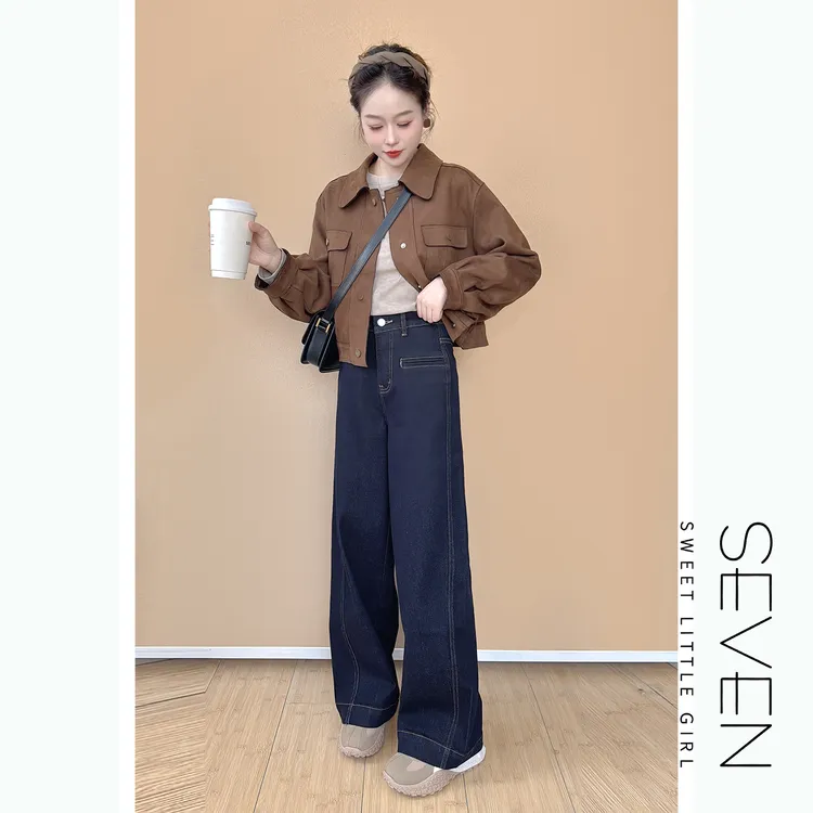 复古丹宁⑧七七146小个子早秋新款百搭显瘦牛仔裤女款直筒裤小美说