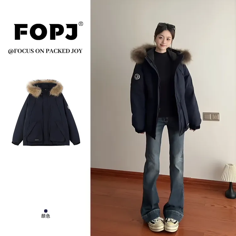 FOPJ韩系新款秋冬工装棉服派克服女毛领设计保暖加厚外套连帽上衣