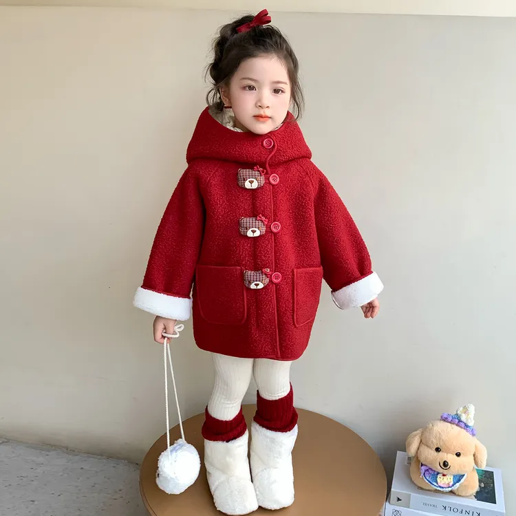 女童加绒外套秋冬2025新款儿童韩版呢大衣宝宝加厚保暖超好看上衣