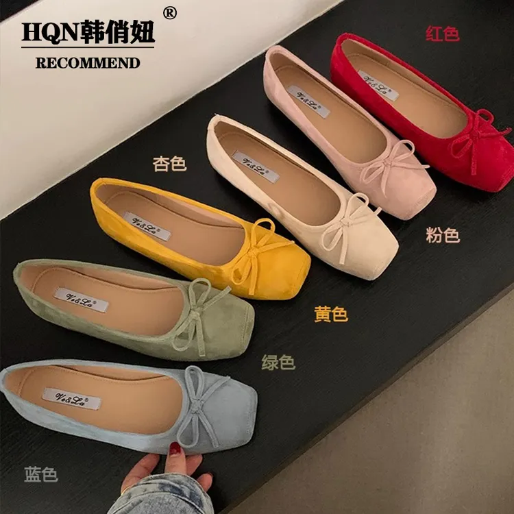 平底鞋子法式蝴蝶结女鞋红色小单鞋芭蕾舞鞋春夏新款瓢鞋软底鞋女
