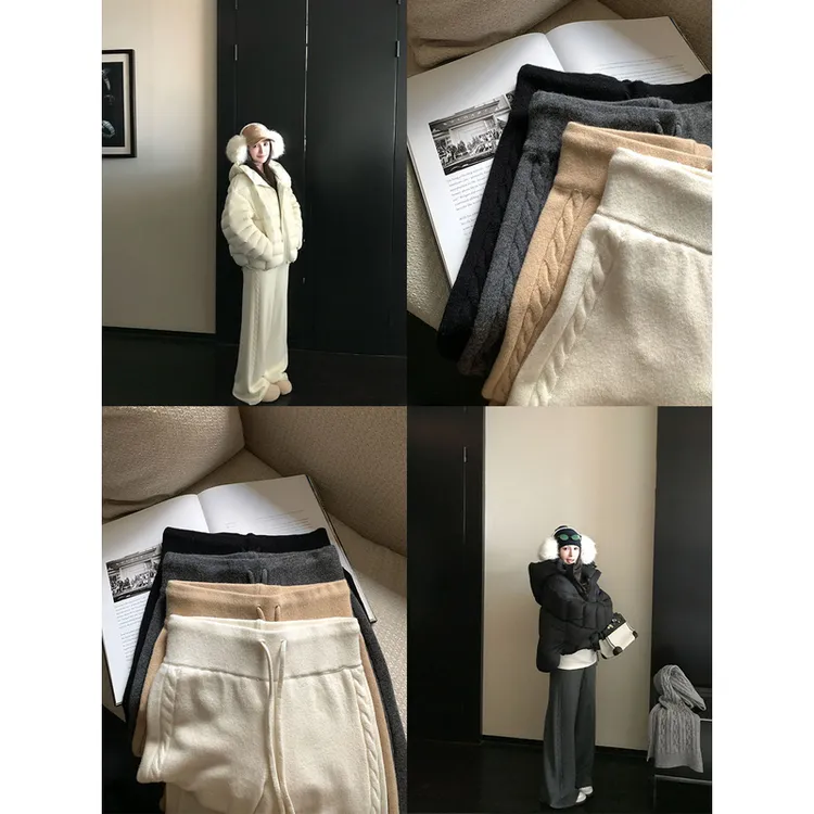 Skk Store '冬日半永久'100羊毛温暖绵柔LP绞花神裤慵懒毛织裤