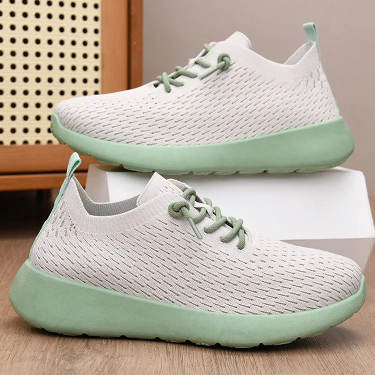 秋季新款中老年休闲鞋女鞋浅口透气飞织网鞋软底轻便舒适百搭单鞋