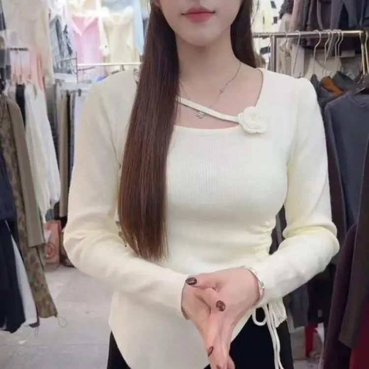 【法夏尔严选】法式纯欲风抽绳立体玫瑰花显瘦针织衫女秋冬上衣