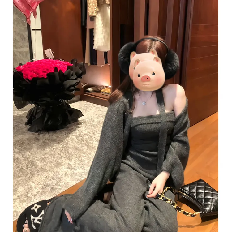 巨好看的韩系早秋ootd穿搭一整套毛衣开衫外套背心阔腿裤三件套装