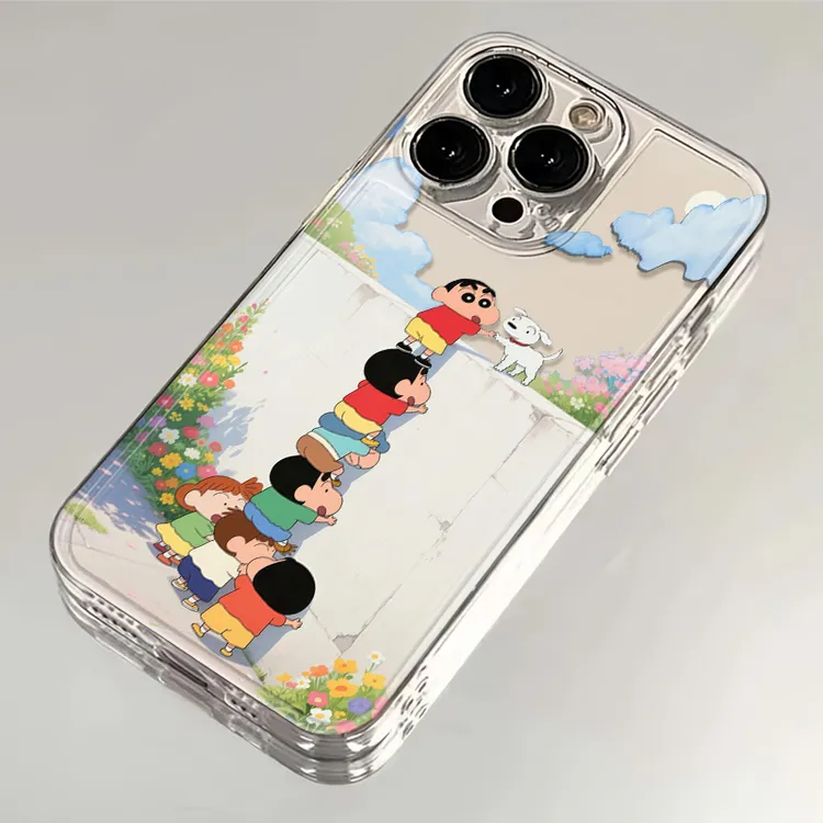 卡通翻墙小新适用iPhone16苹果13手机壳15透明14华为vivo小米oppo