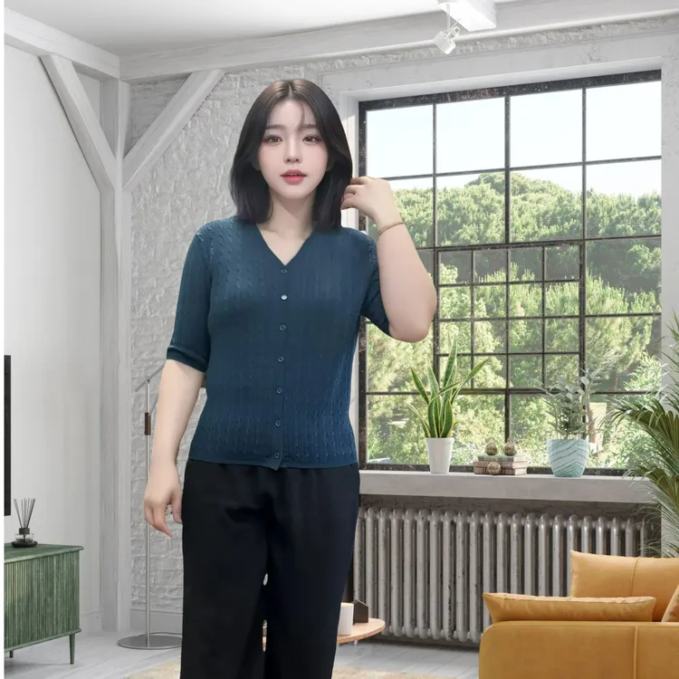 韩衣奇迹莱赛尔时尚针织开衫女夏季薄款防晒简约外搭纯色百搭上衣