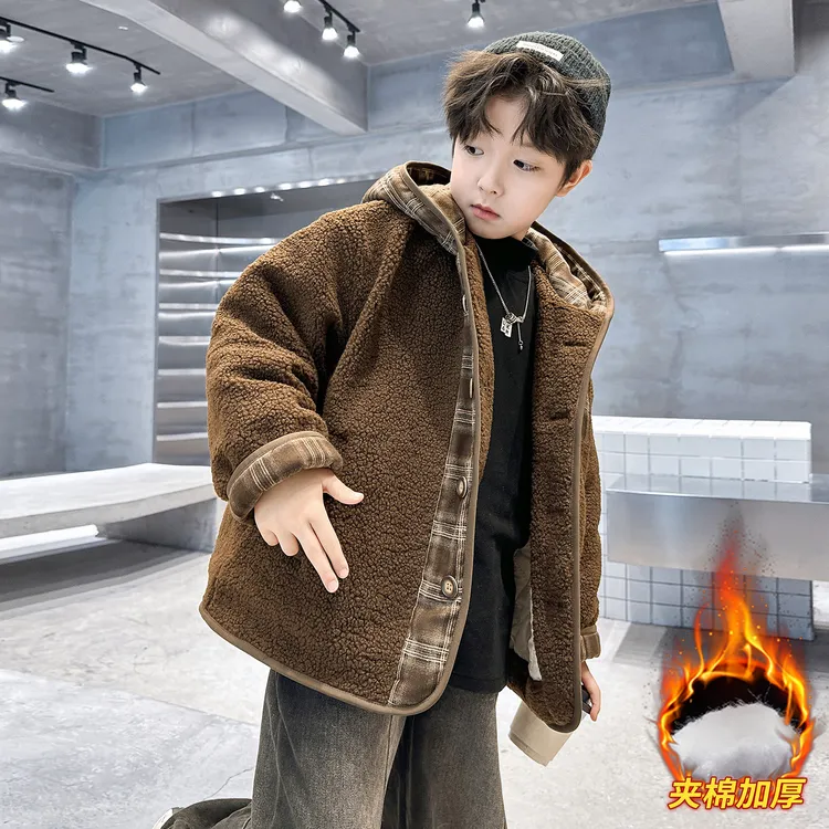 男童秋冬款羊羔绒外套夹棉加厚2026新款中大童二棉儿童冬季毛毛衣