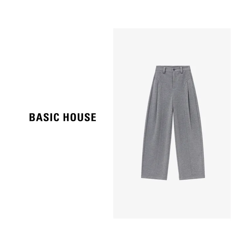 Basic House/百家好秋冬新款时尚设计捏褶直筒休闲裤-B0625B5PSK2