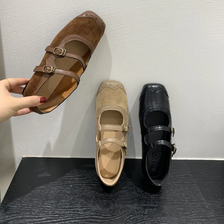 韩版小众设计平底玛丽珍鞋小皮鞋秋冬款法式复古双扣单鞋女鞋子
