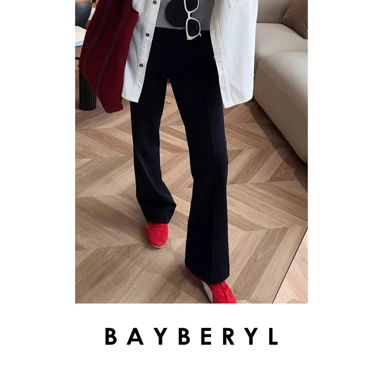 BAYBERYL老贝马蹄裤*中缝醋酸微喇松紧休闲裤25秋XXK4L1003