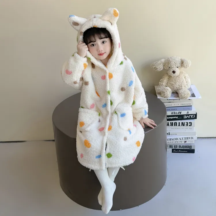 女童珊瑚绒睡袍秋冬季宝宝法兰绒睡衣加厚保暖长款儿童家居服浴袍