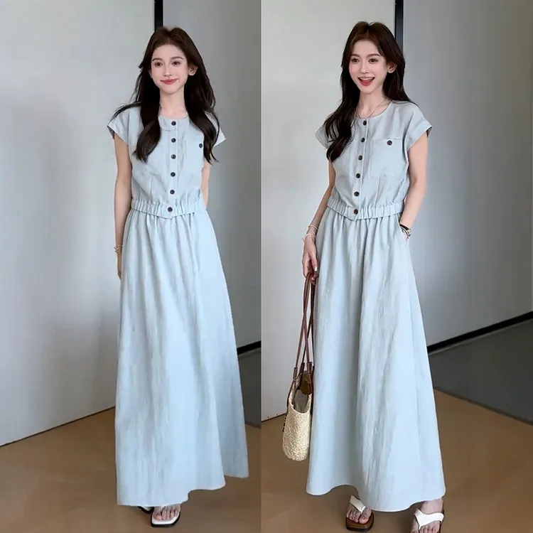 4827绝美漂亮连衣裙套装女今年流行爆款巨好看穿搭一整套半身长裙