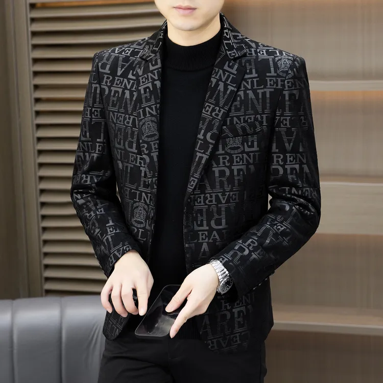 2025秋季新款休闲百搭潮流时尚韩版男士两粒扣单件西服上装6336