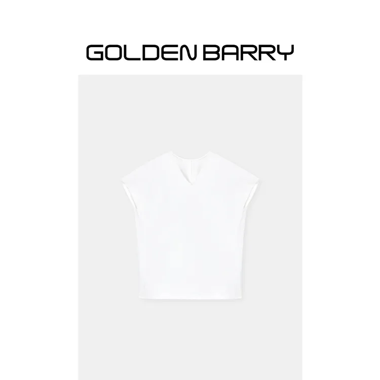 GOLDENBARRY「云柔T」素简留白V领T恤 夏日清新无袖设计GB060701002