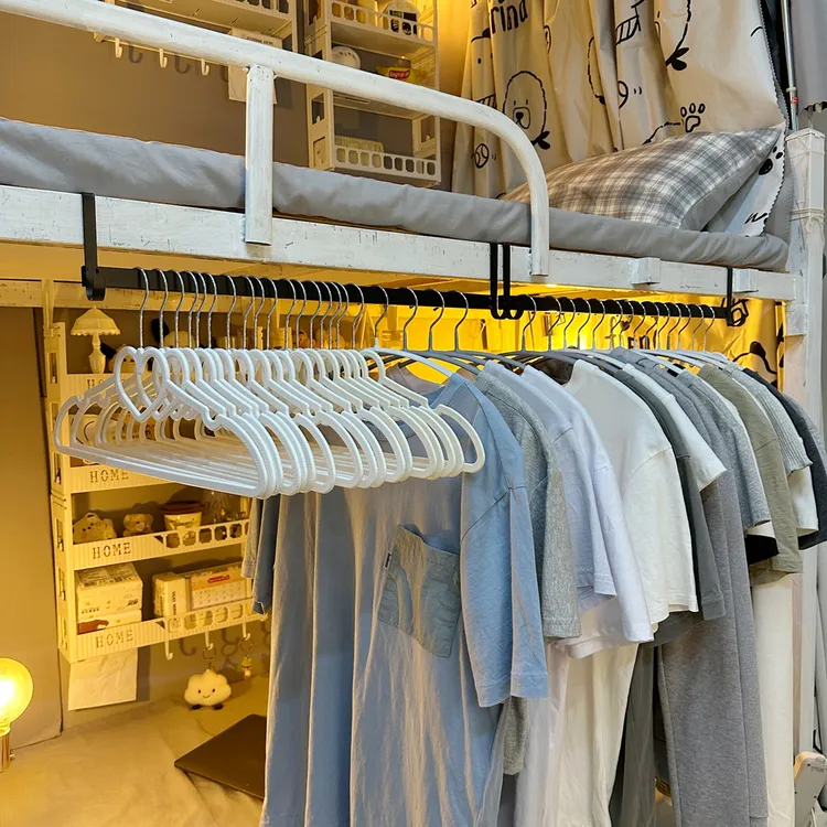 宿舍挂衣服神器床头悬挂面打孔挂衣杆收纳架寝室挂衣架床边置物架