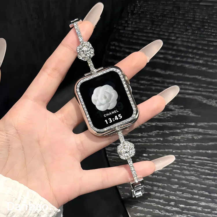 《满钻山茶花》适用iwatchs11新款表带苹果手表s10高级applewatch女